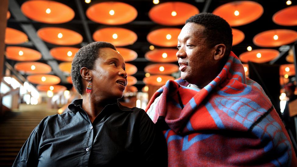 Two people at the UCT Baxter Theatre for Afrika Day